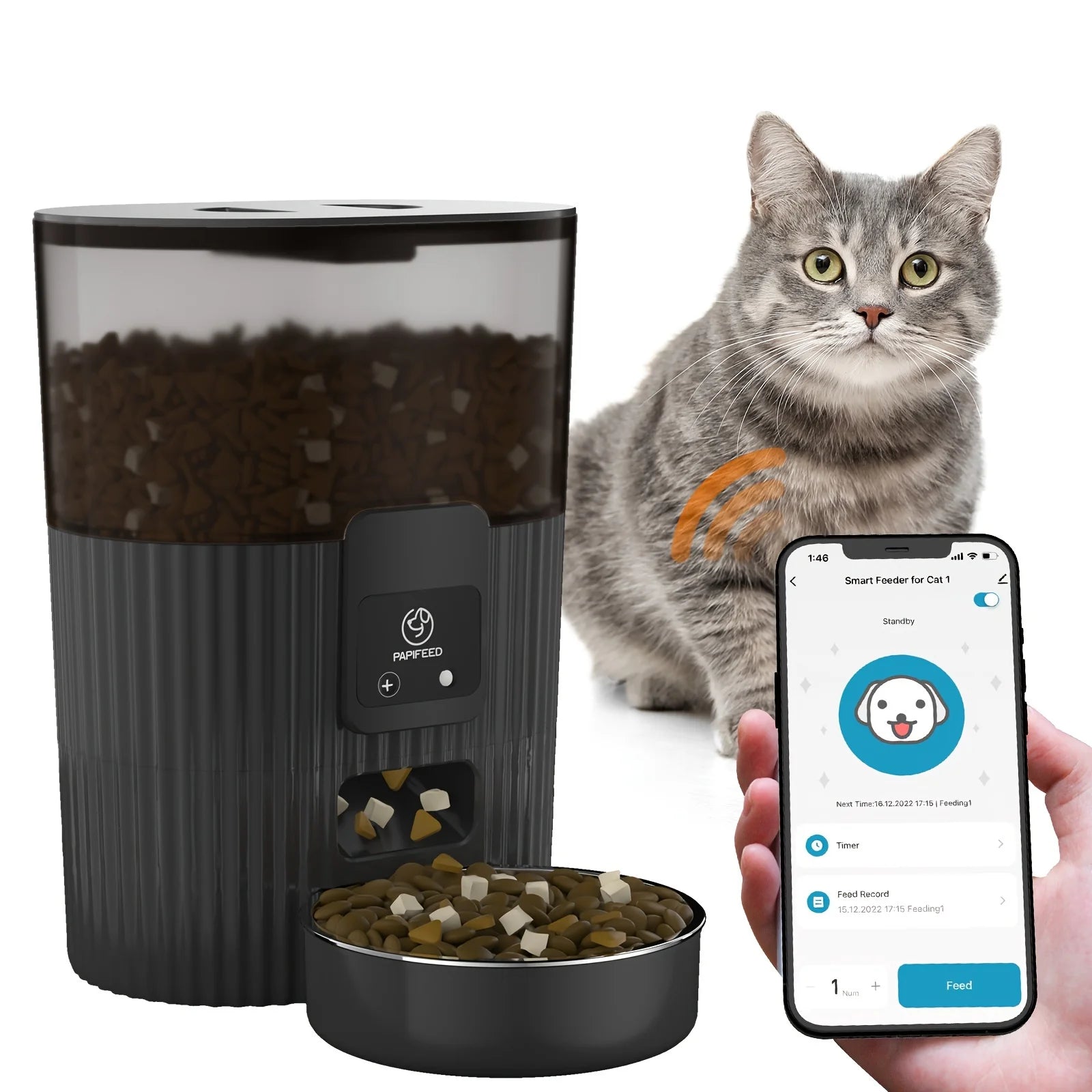 PAPIFEED Smart Automatic Cat & Dog Feeder – WiFi Enabled