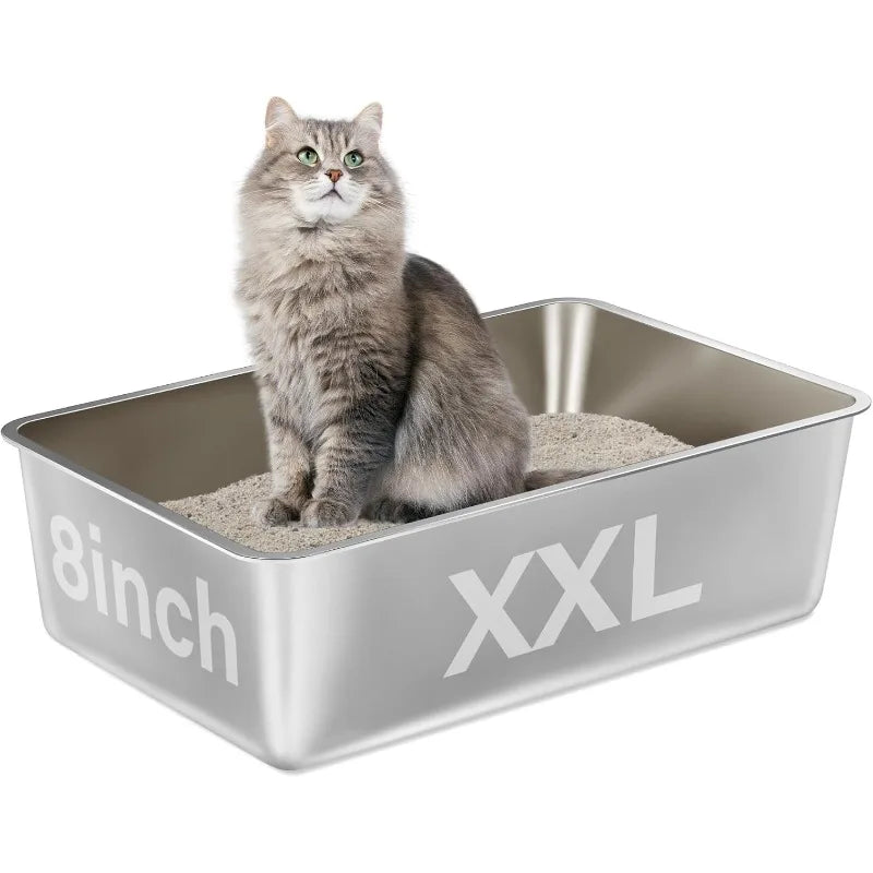Hot-Sell!XXL Metal Litter Box for Big Cats 8IN Deep,High Sided Litter Boxes-Cat Litter Pan for Adult Cats,Non Stick,No Smell