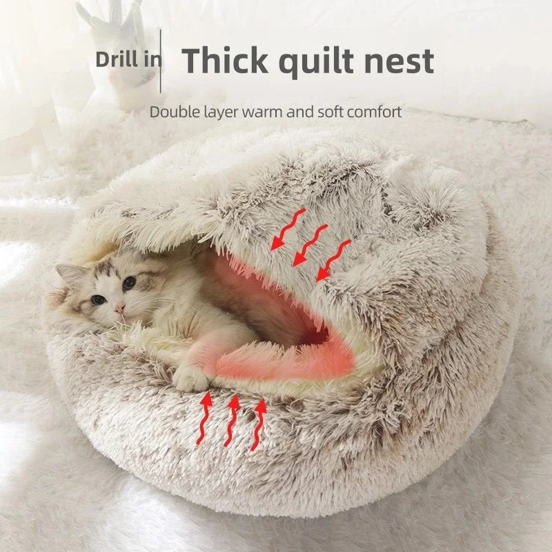 Autumn & Winter Plush Semi-Enclosed Pet Bed