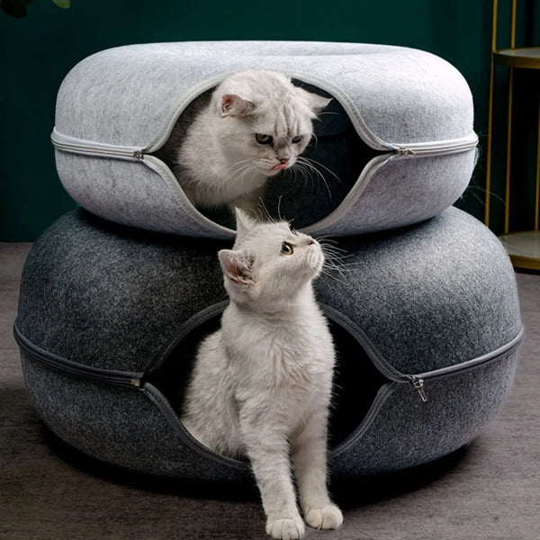 Donut Cat Bed with Interactive Tunnel