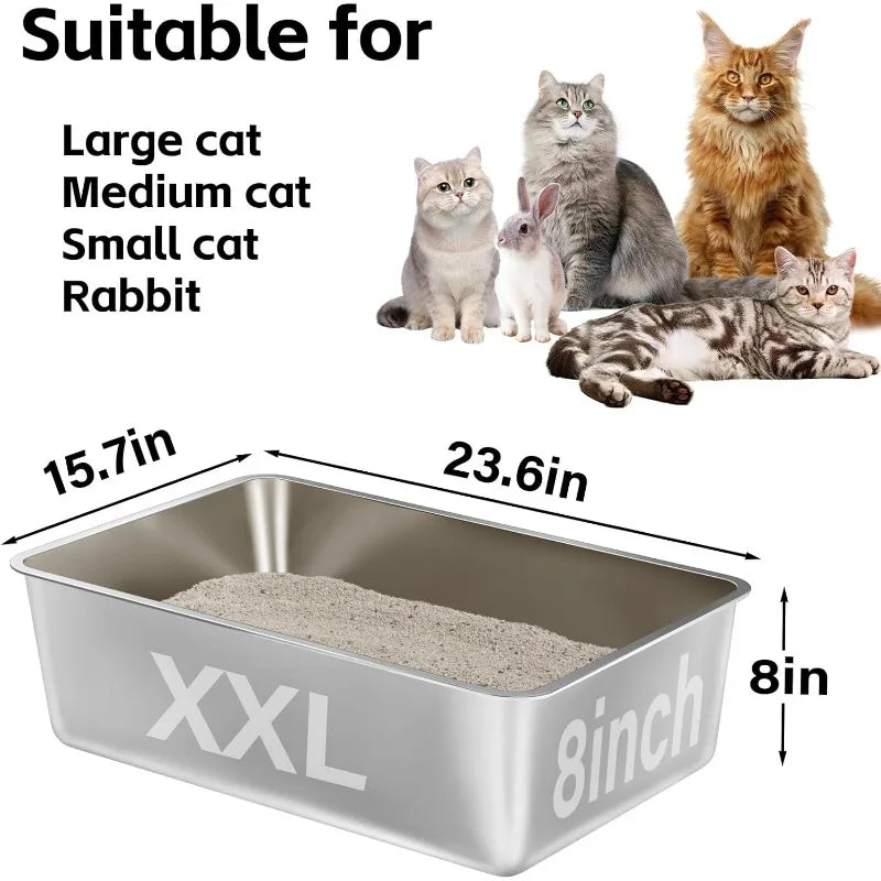 Hot-Sell!XXL Metal Litter Box for Big Cats 8IN Deep,High Sided Litter Boxes-Cat Litter Pan for Adult Cats,Non Stick,No Smell