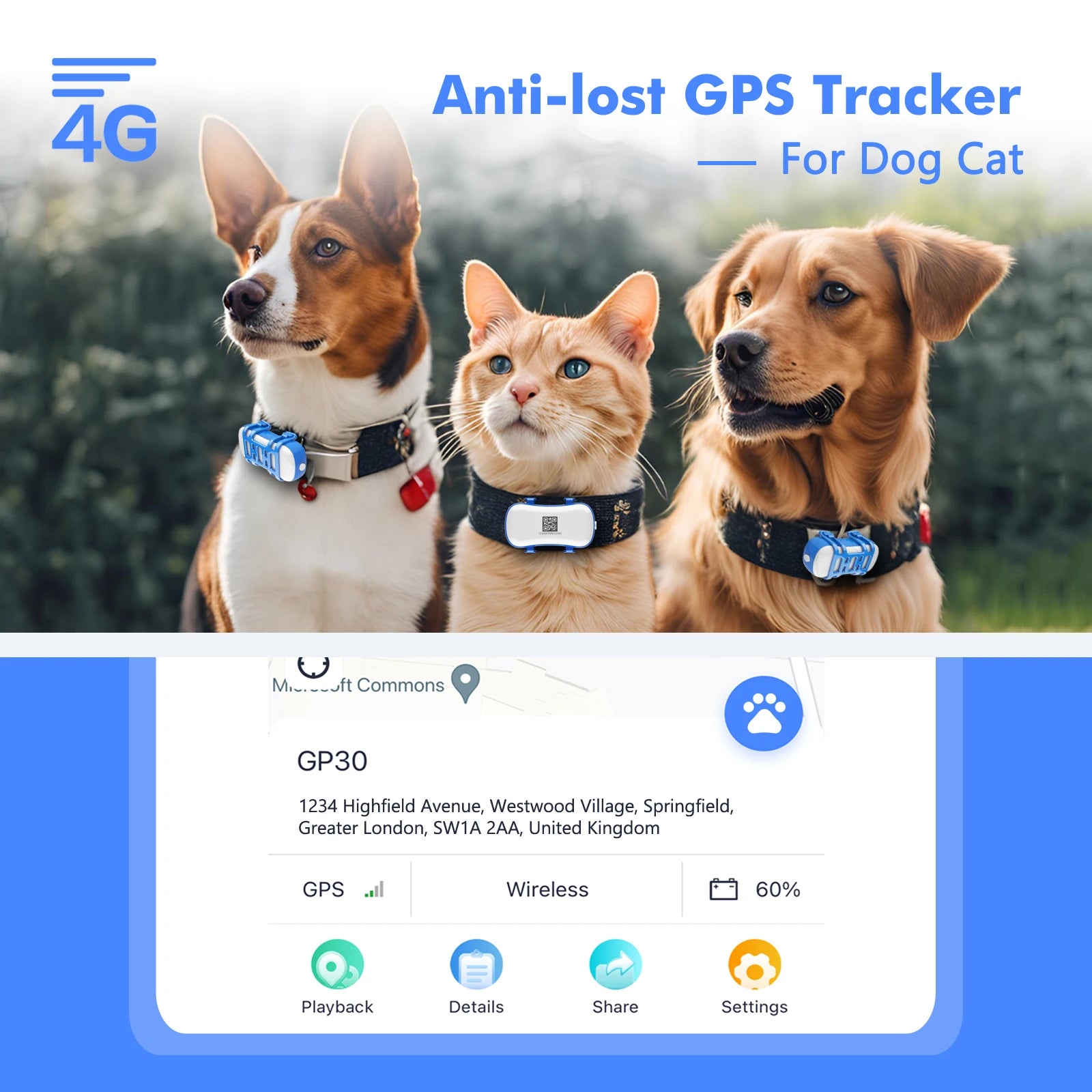 4G Waterproof GPS Tracker for Dogs & Cats