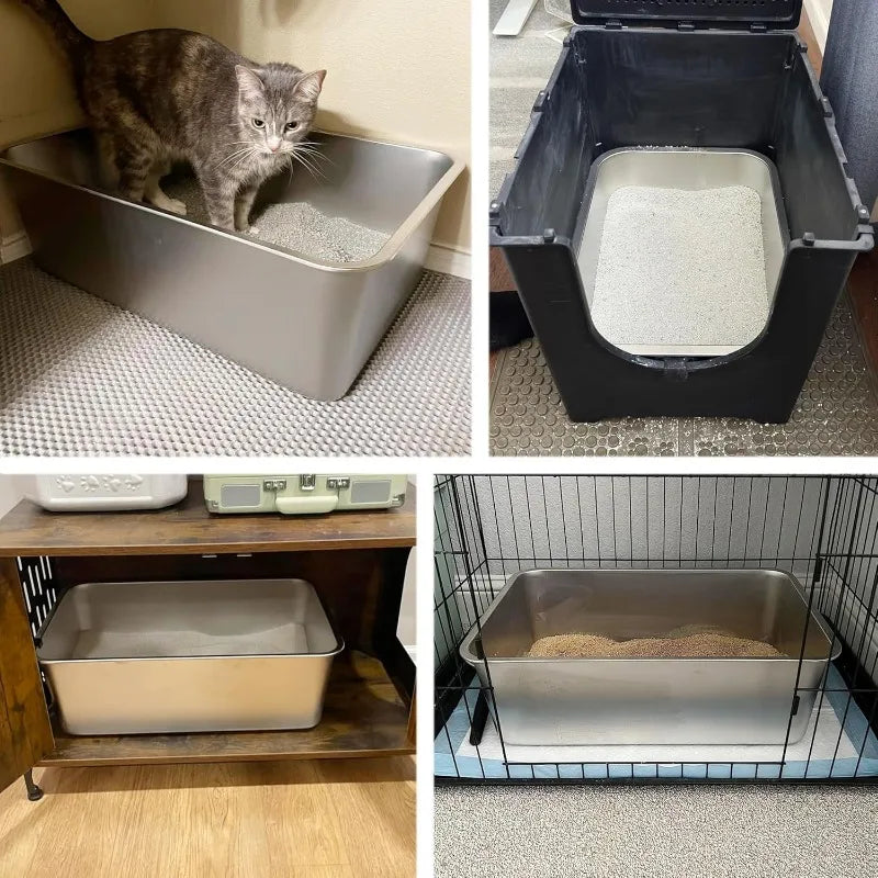 Hot-Sell!XXL Metal Litter Box for Big Cats 8IN Deep,High Sided Litter Boxes-Cat Litter Pan for Adult Cats,Non Stick,No Smell