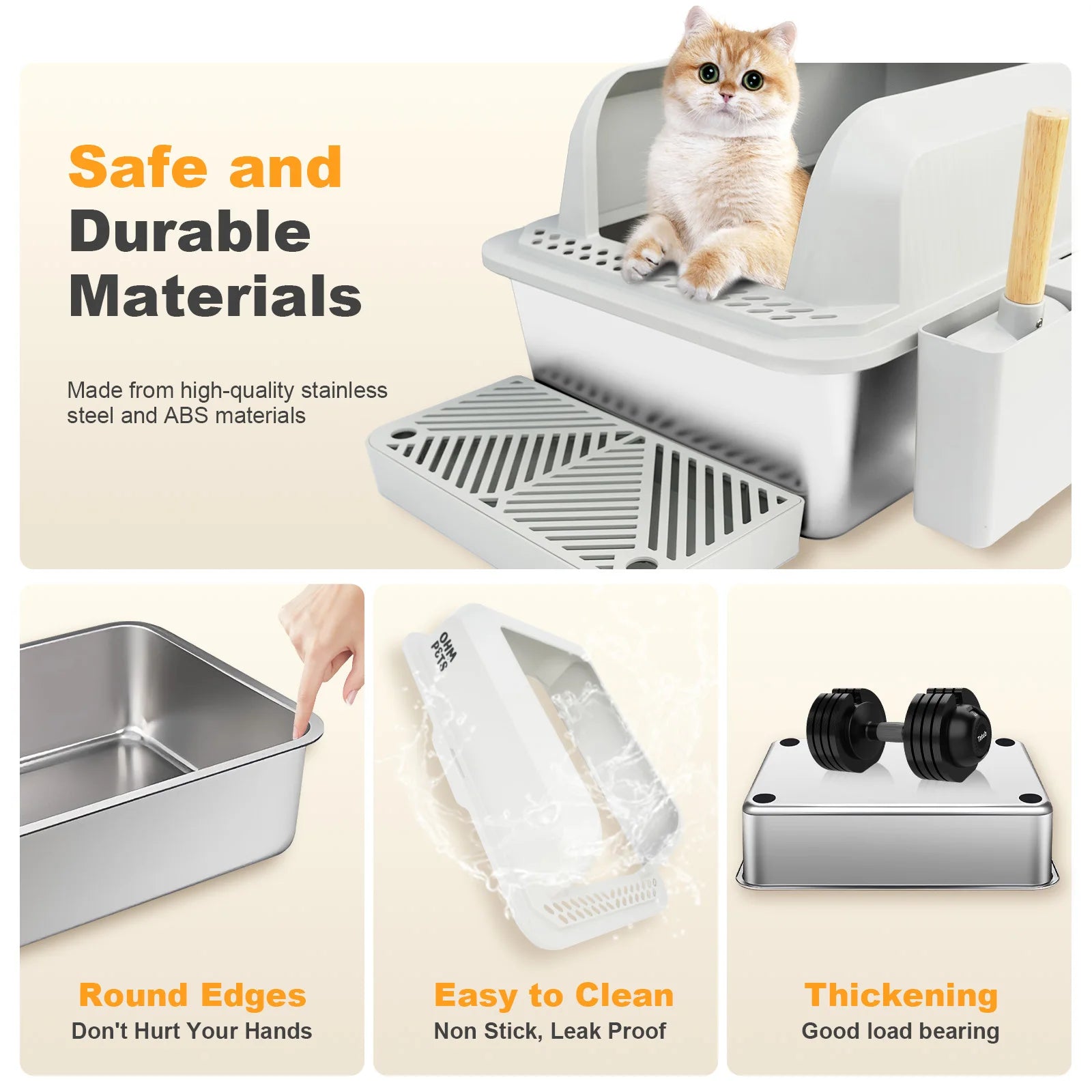 XL Stainless Steel Cat Litter Box with Lid & Double Pedal
