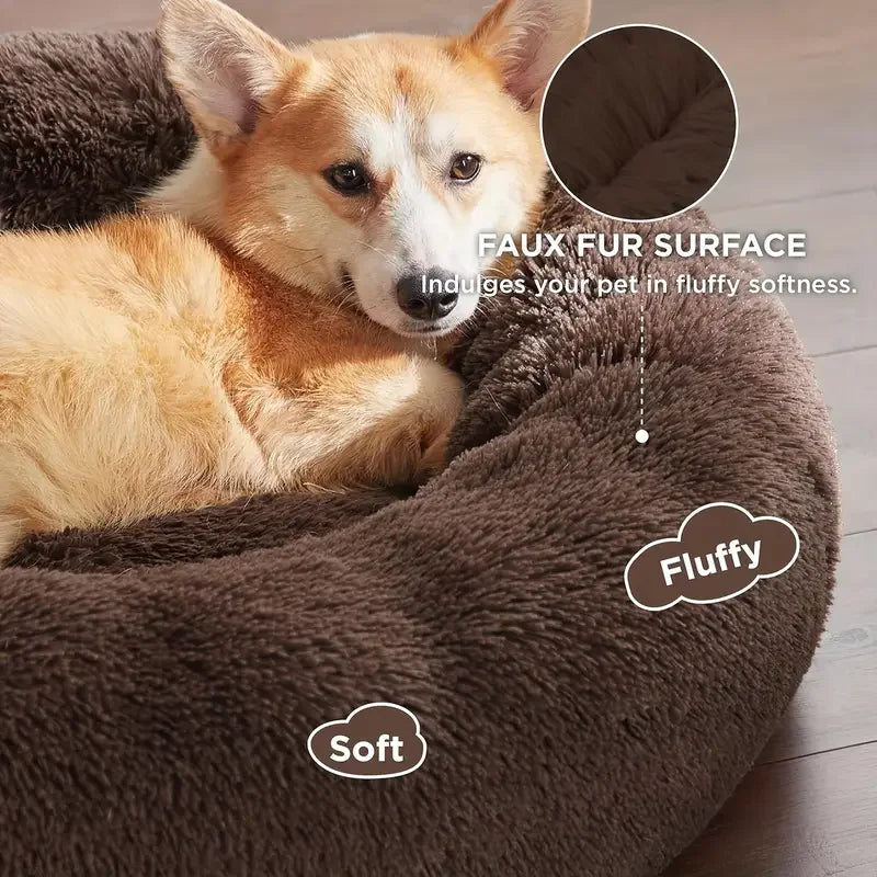 Round Plush Winter Dog & Cat Bed – Washable