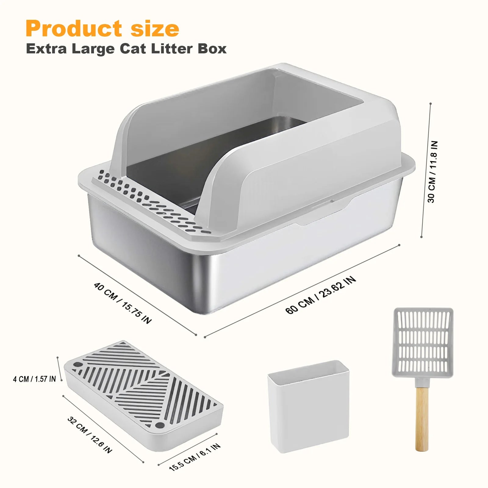 XL Stainless Steel Cat Litter Box with Lid & Double Pedal