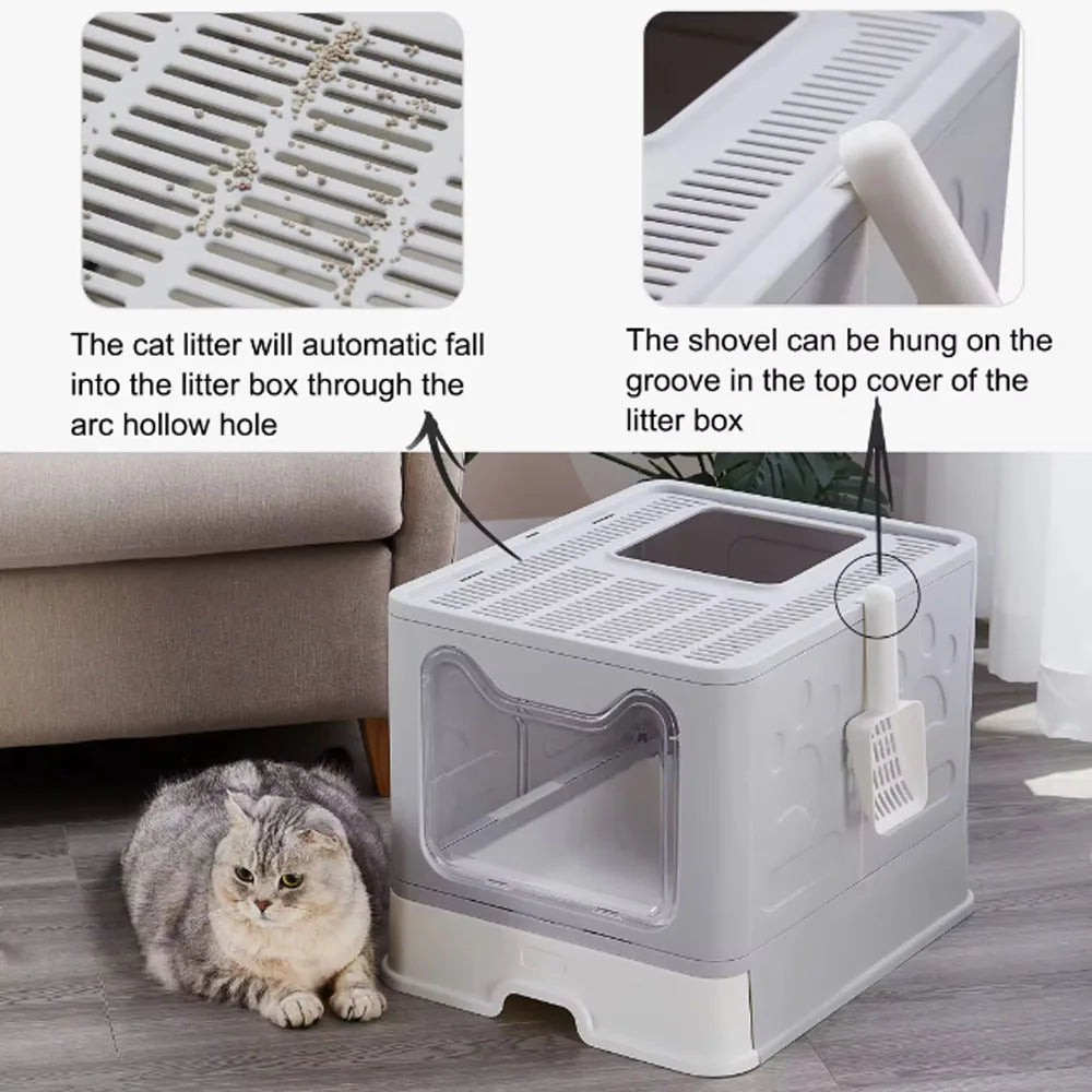 Foldable Drawer Litter Box with Scooper
