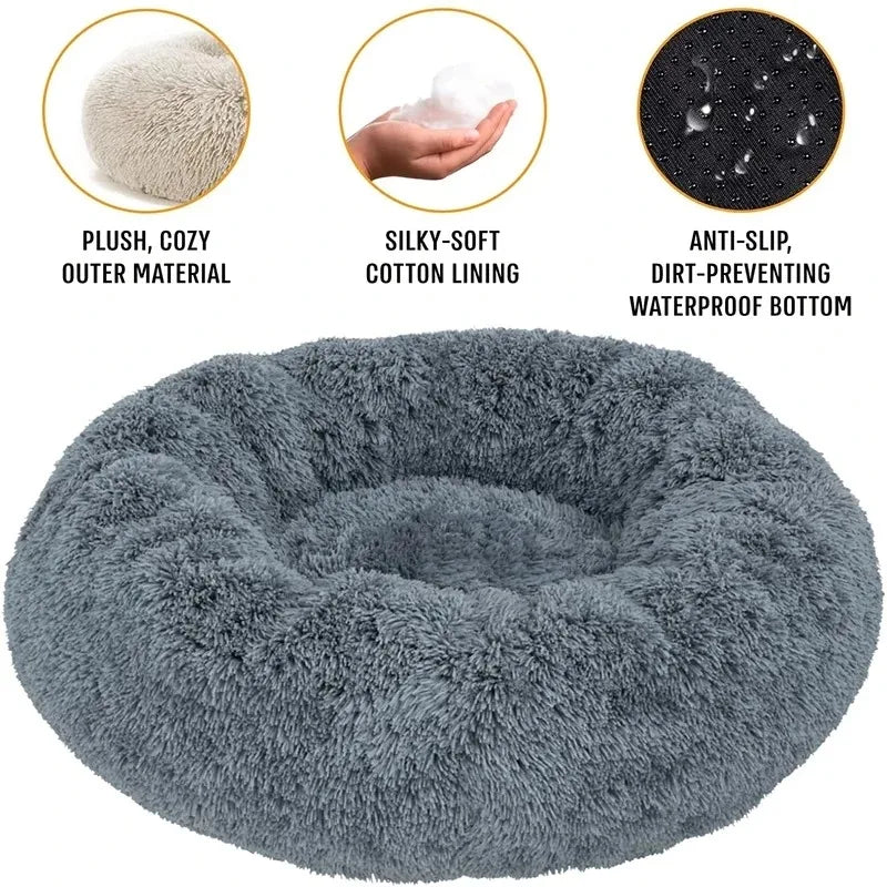 Round Plush Winter Dog & Cat Bed – Washable