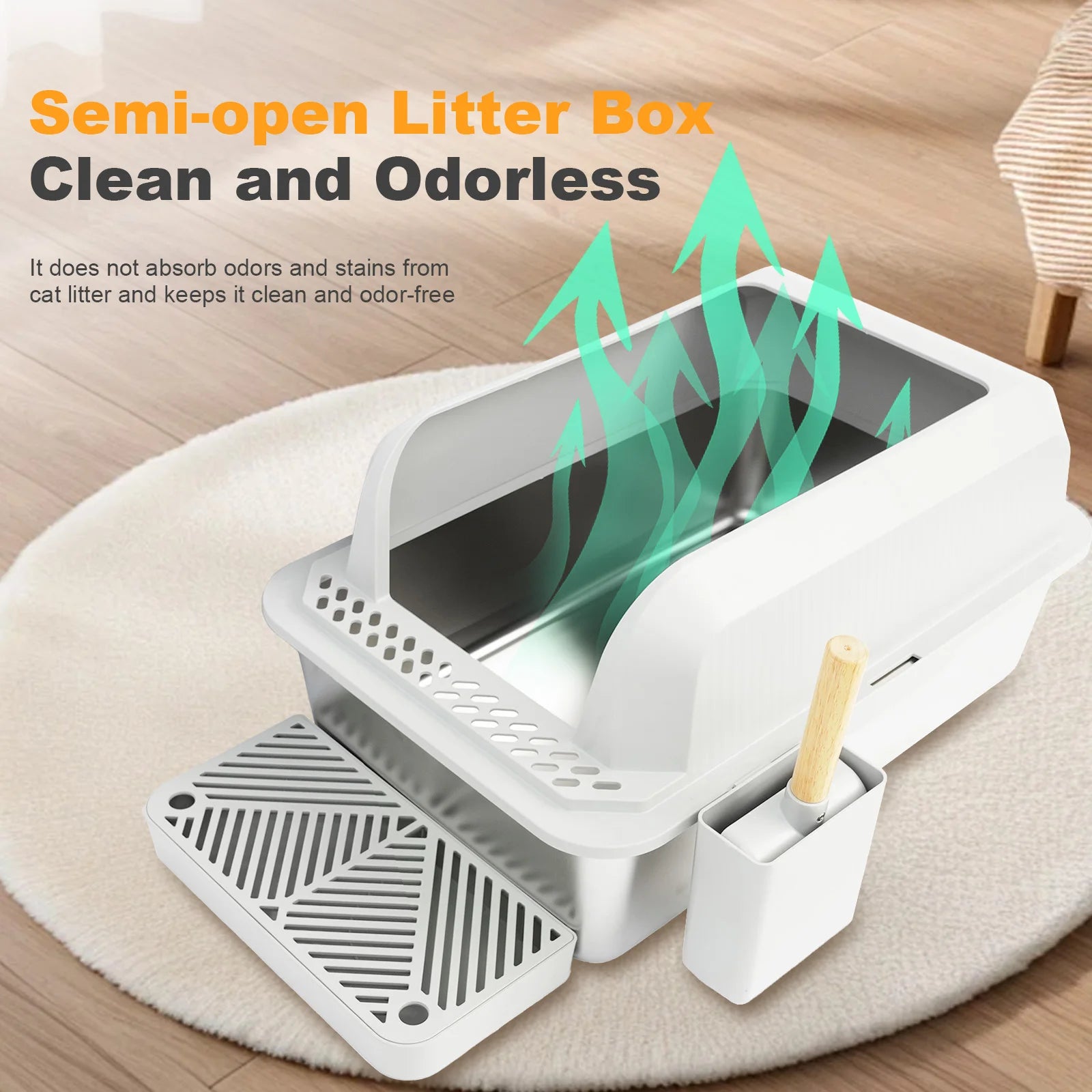 XL Stainless Steel Cat Litter Box with Lid & Double Pedal