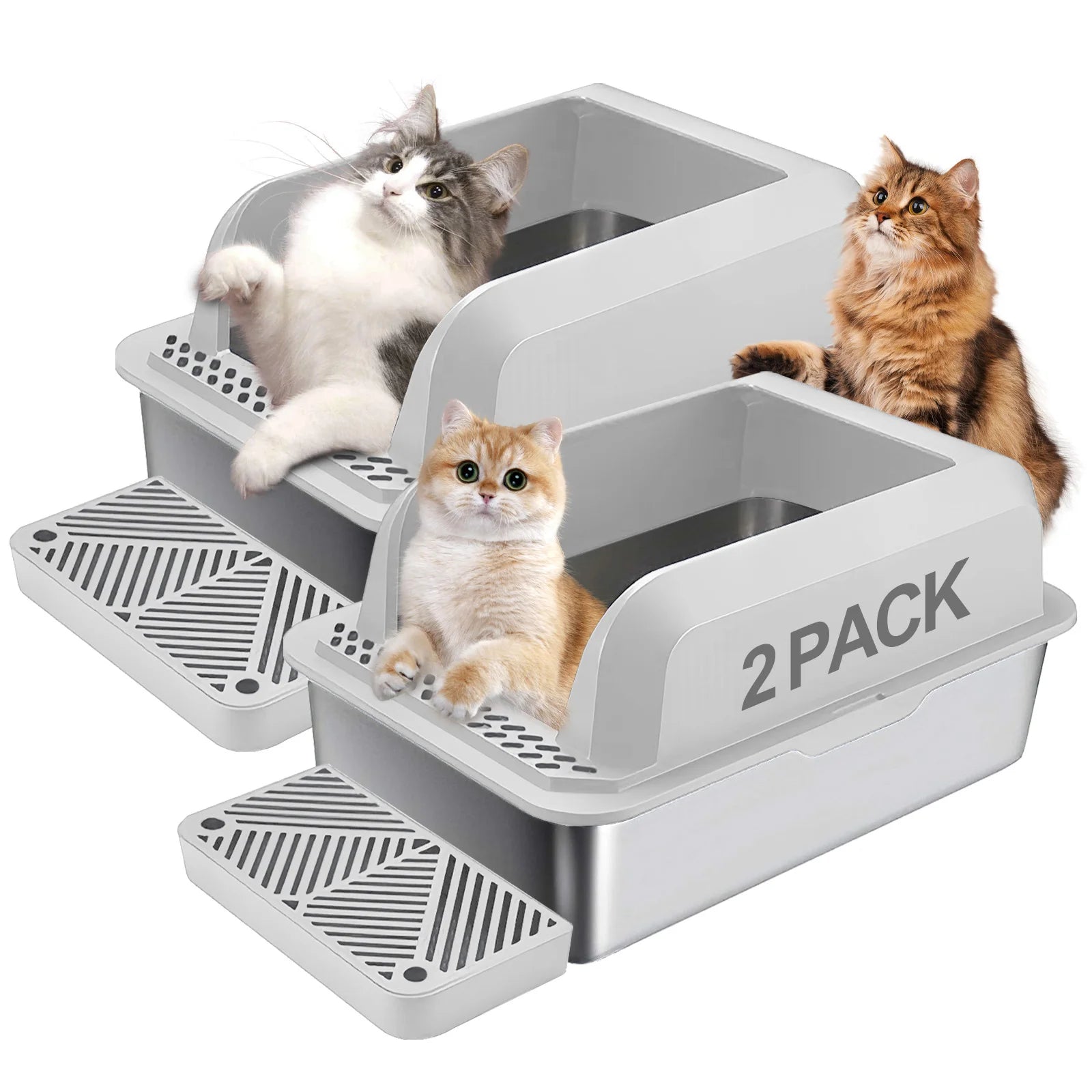 XL Stainless Steel Cat Litter Box with Lid & Double Pedal