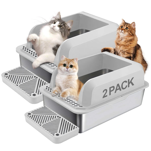 XL Stainless Steel Cat Litter Box with Lid & Double Pedal