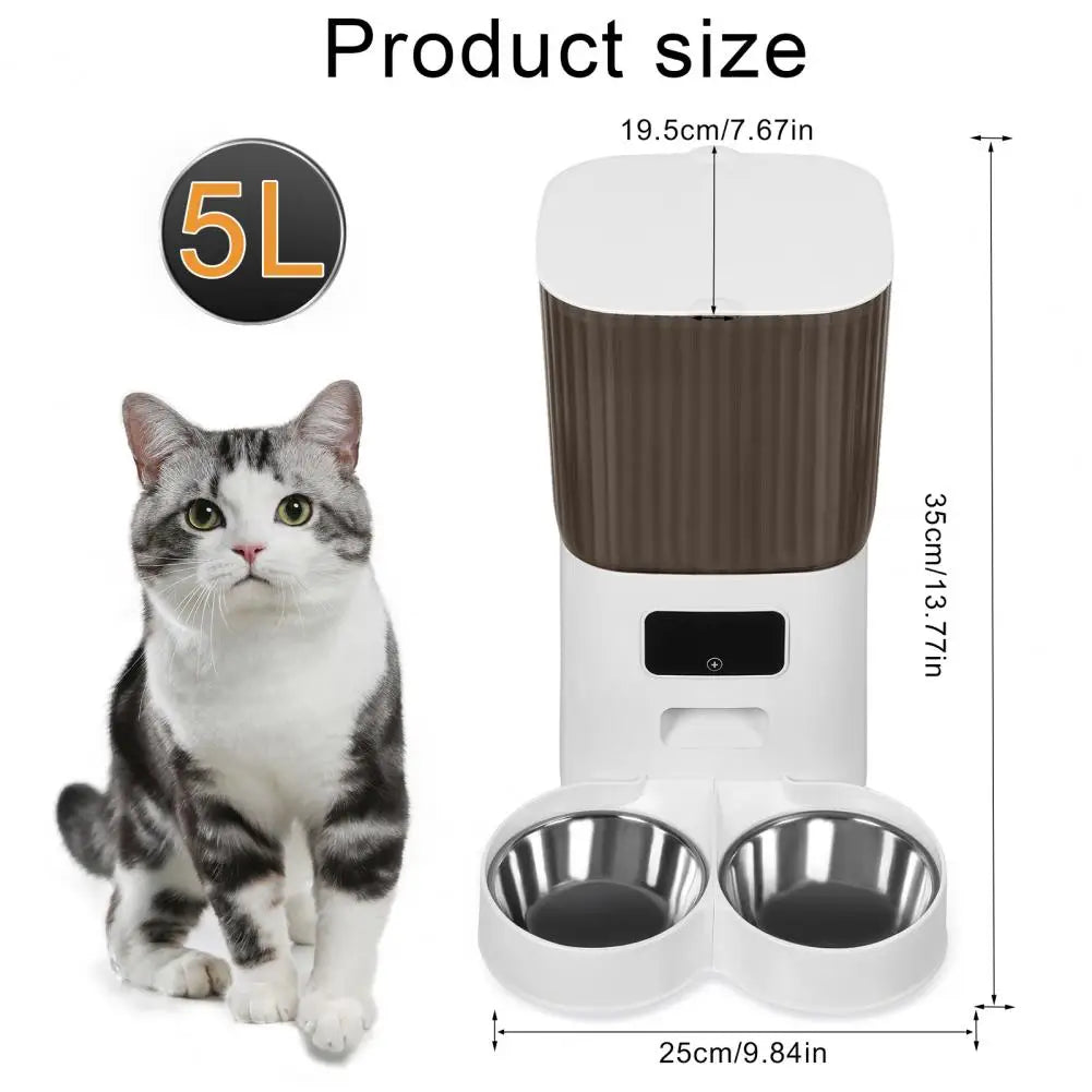 Smart Dual-Bowl Pet Feeder with WiFi & 5L Storage