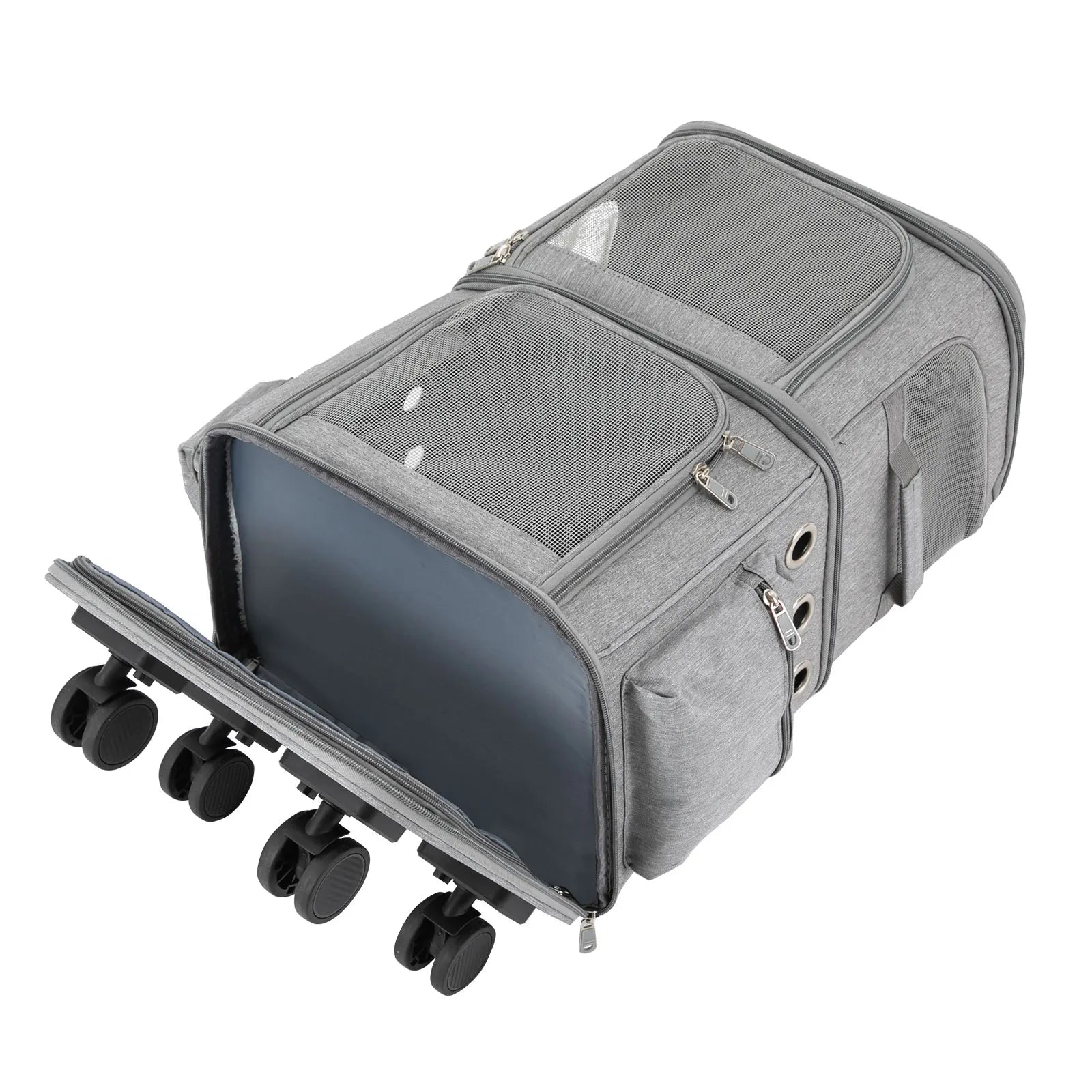 Double-Compartment Cat Carrier with Wheels