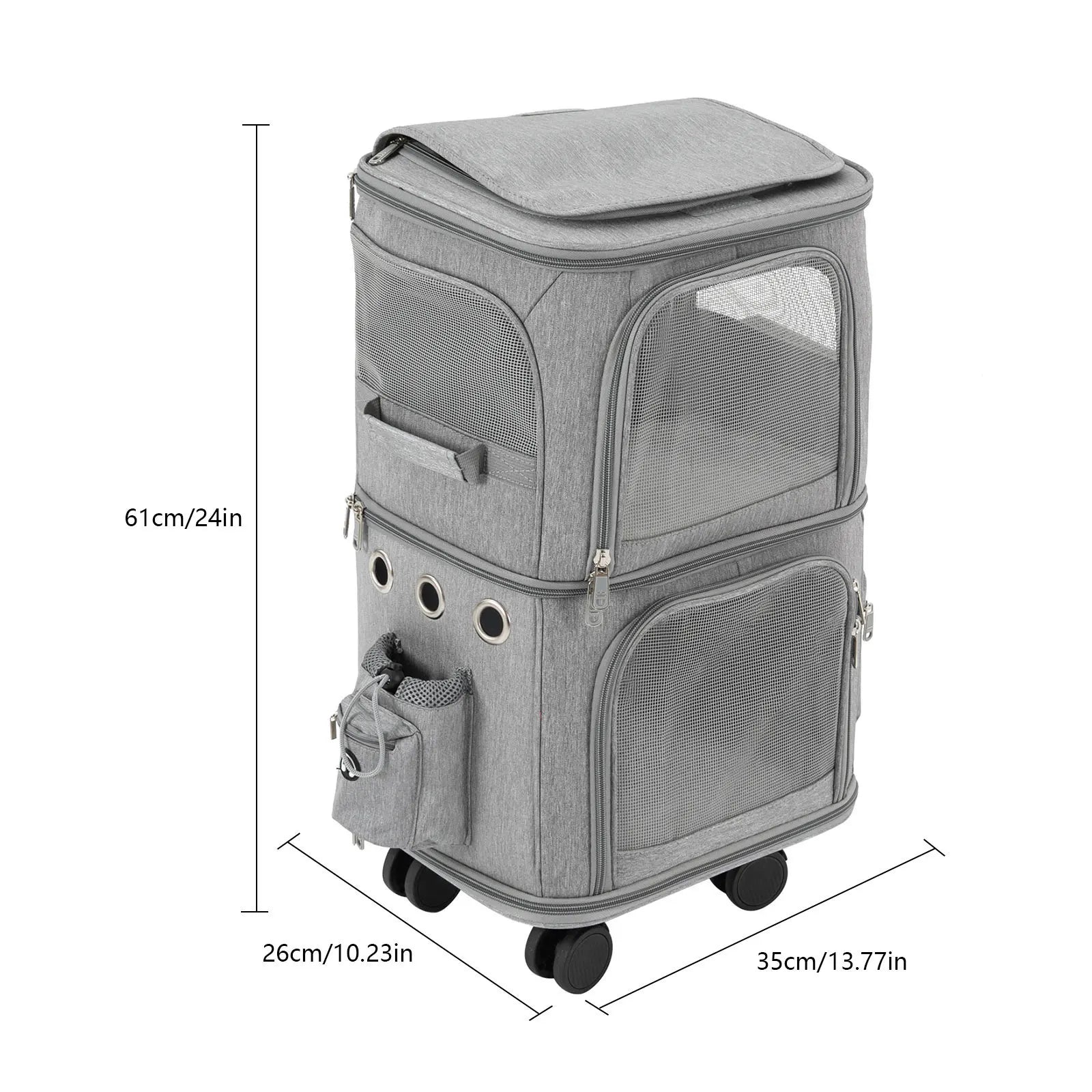 Double-Compartment Cat Carrier with Wheels