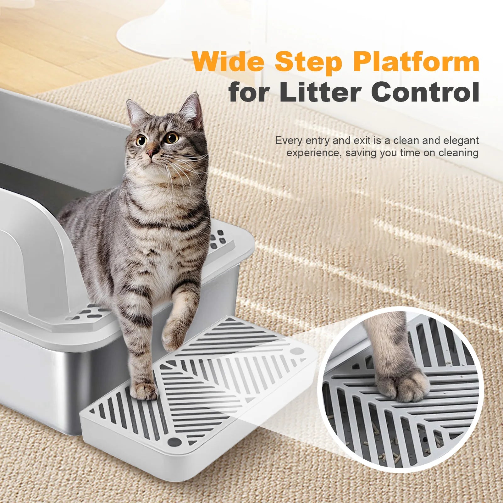 XL Stainless Steel Cat Litter Box with Lid & Double Pedal