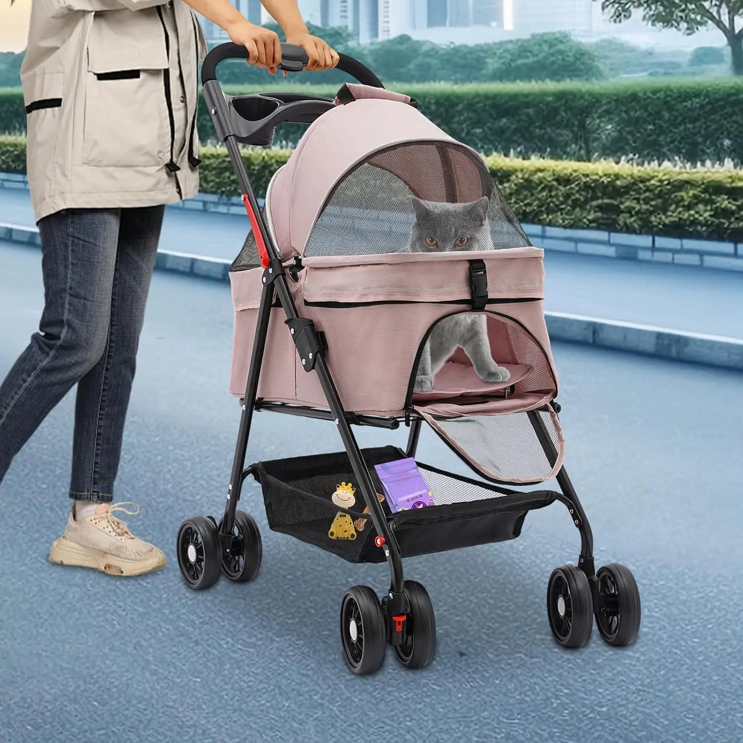 4-Wheel Foldable Pet Travel Stroller Carrier
