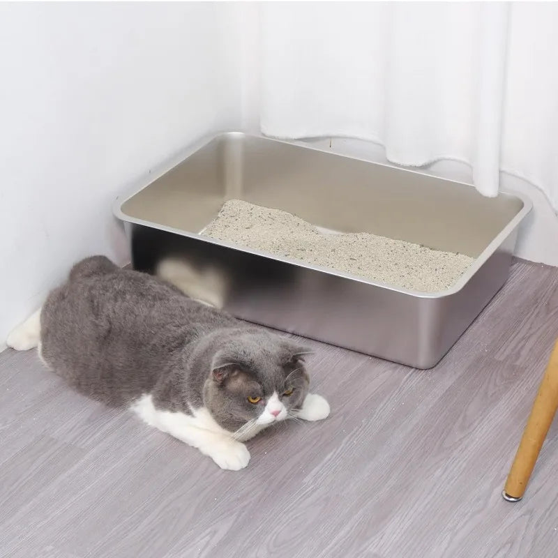 Hot-Sell!XXL Metal Litter Box for Big Cats 8IN Deep,High Sided Litter Boxes-Cat Litter Pan for Adult Cats,Non Stick,No Smell