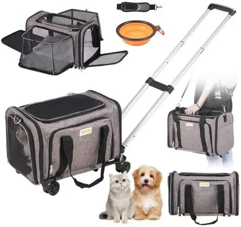 Airline Approved Rolling Pet Carrier with Wheels & Telescopic Handle