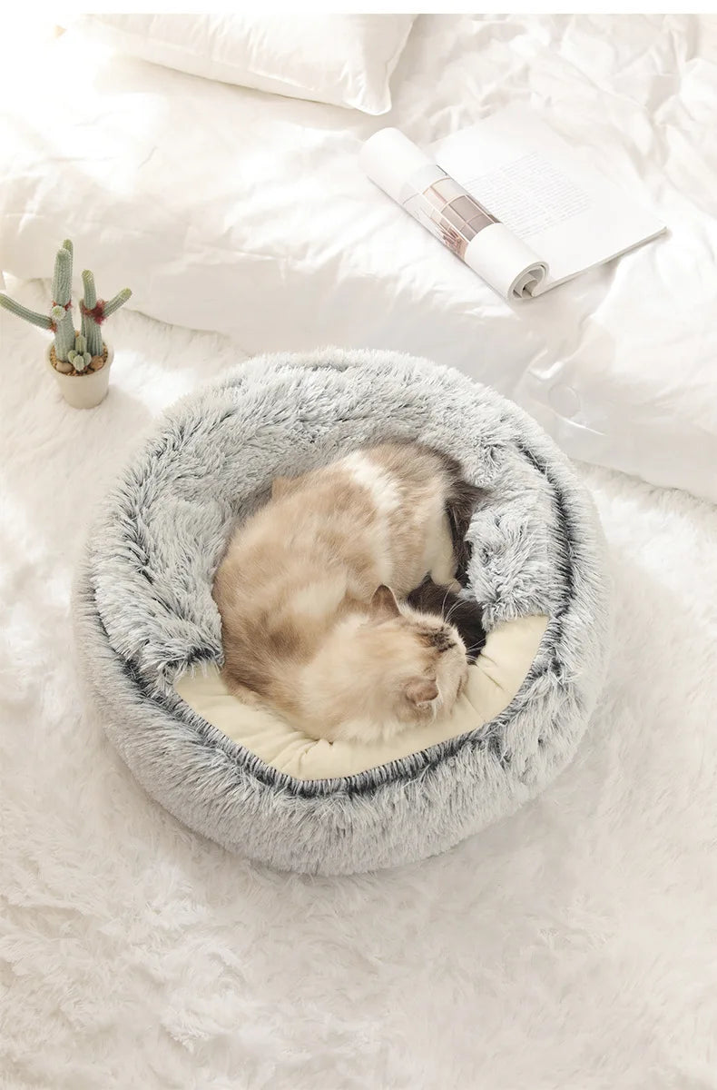Autumn & Winter Plush Semi-Enclosed Pet Bed